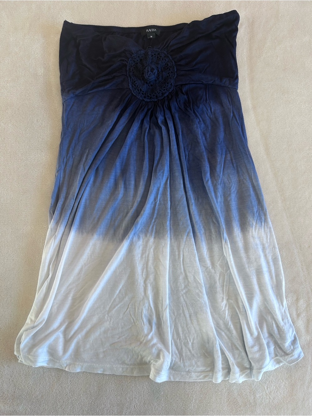 Raviya Ombre Navy to White Strapless Tube Top with Crochet Detail
